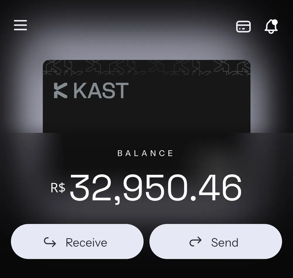 KAST app balance shown in Brazilian reais