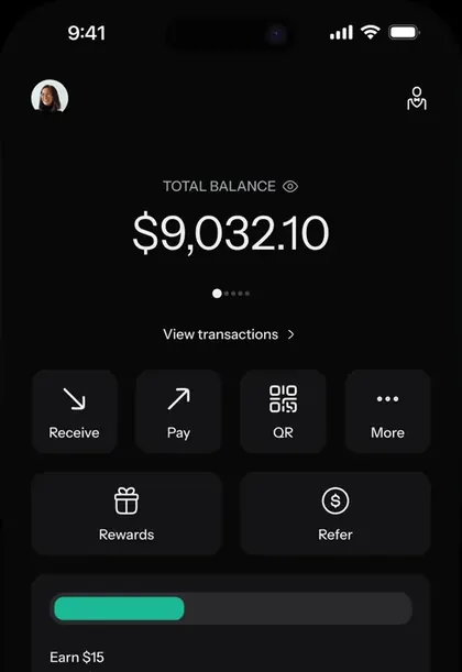 KAST app home screen with the USD balance