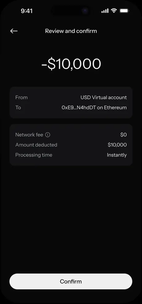 KAST app: send money