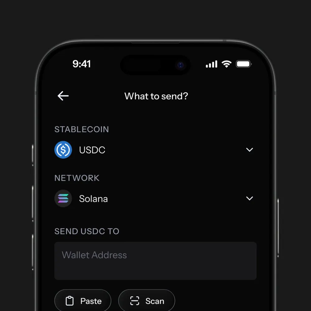 KAST app: send USDC on the Solana network