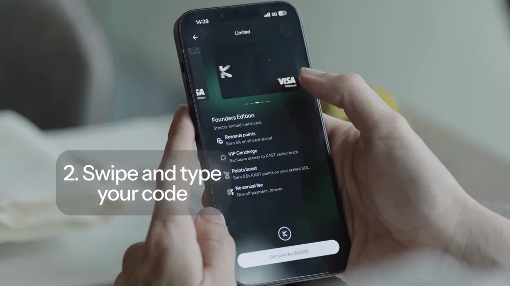 Ordering a KAST card: swipe to the card and type your code