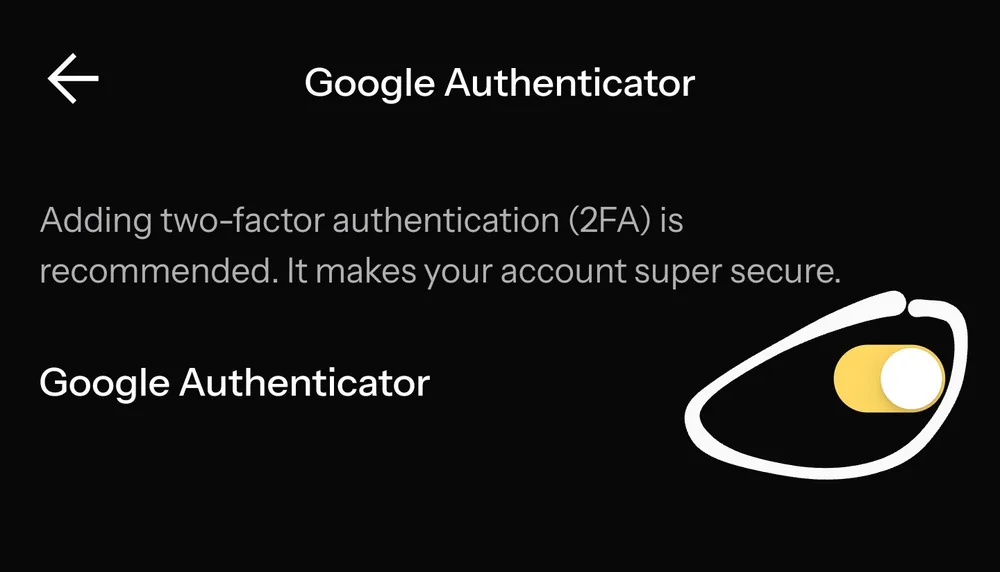 KAST app Google Authenticator 2FA toggle