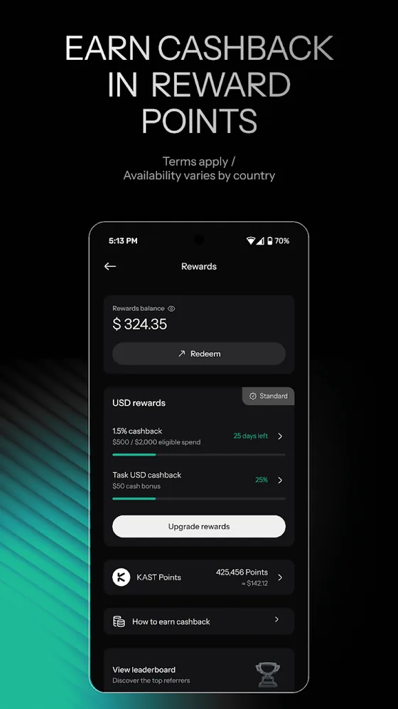 KAST Google Play listing: earn cashback in reward points