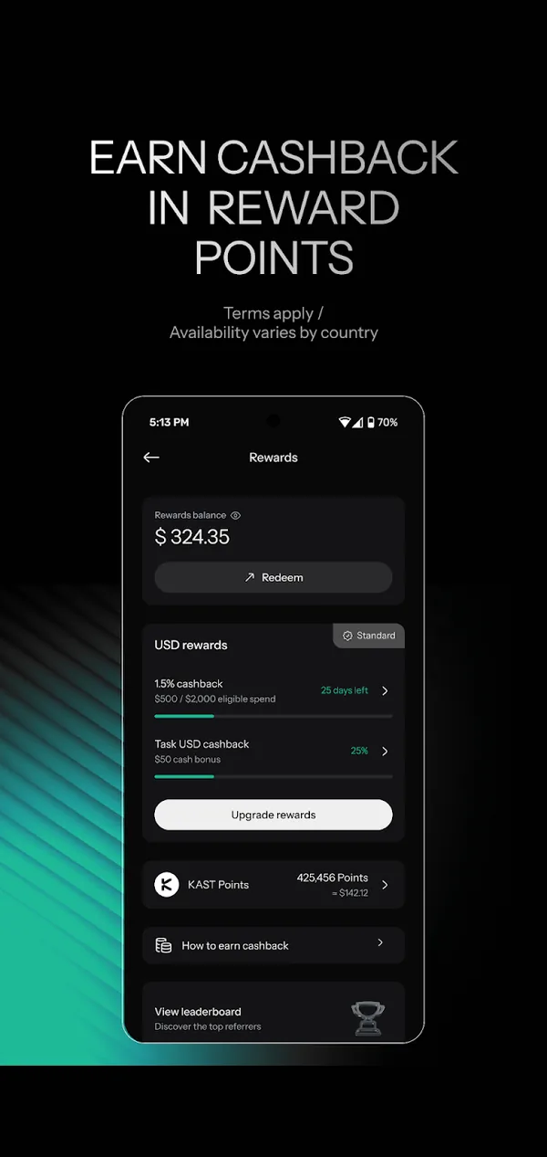 KAST Google Play screenshot: earn cashback in reward points