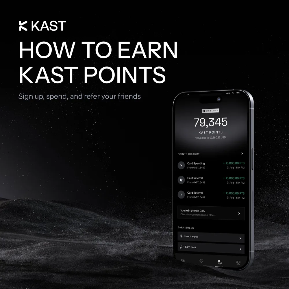 How to earn KAST Points: points balance and history on a phone