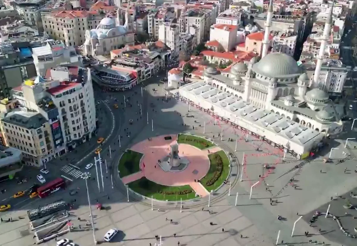 Aerial view of Taksim Square, Istanbul, from KAST's Solana Crossroads clip