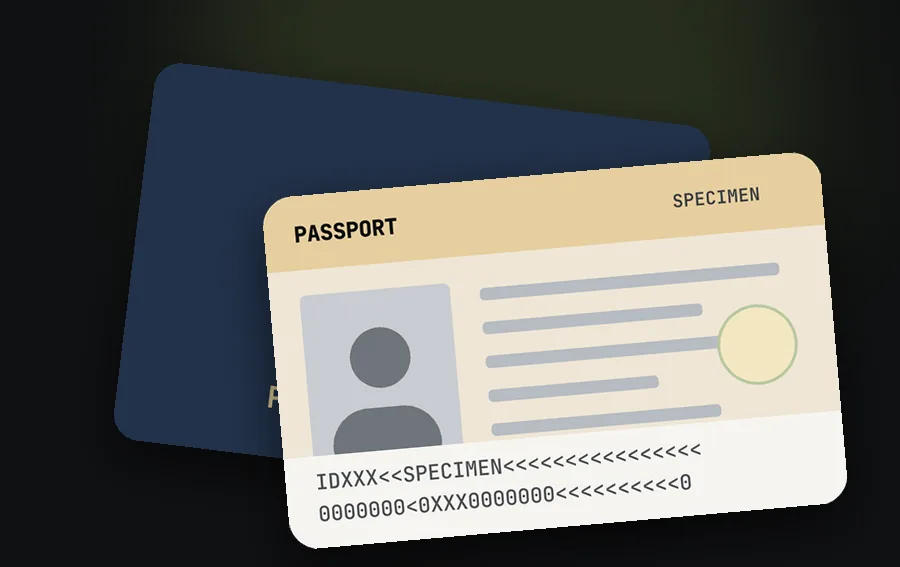 Specimen passport photo page for KAST KYC