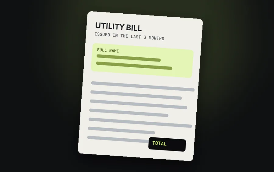 Specimen utility bill used as proof of address