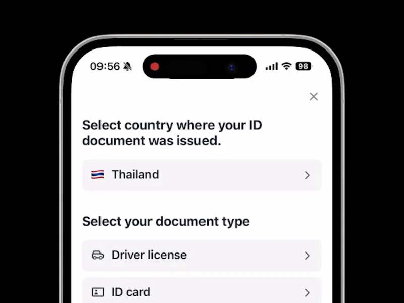 KAST KYC: choose the country that issued your ID and the document type
