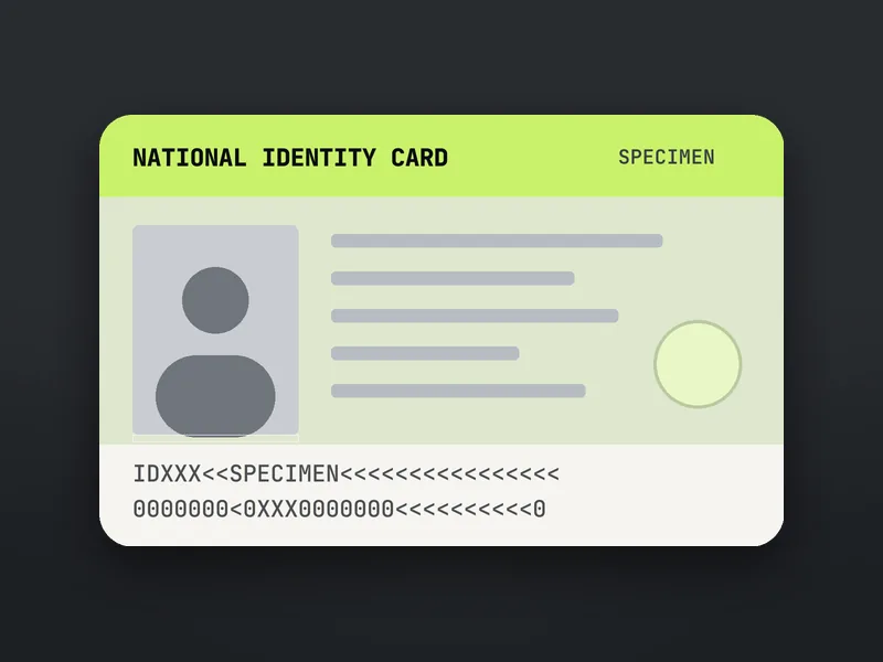 Good KYC ID photo: whole card flat on a dark surface