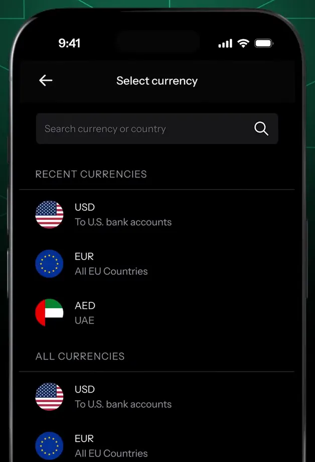 KAST app local payout: select the payout currency