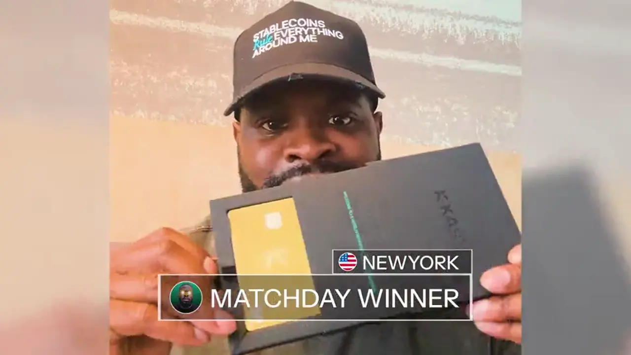 KAST Matchday winner from New York holding a gold KAST card box