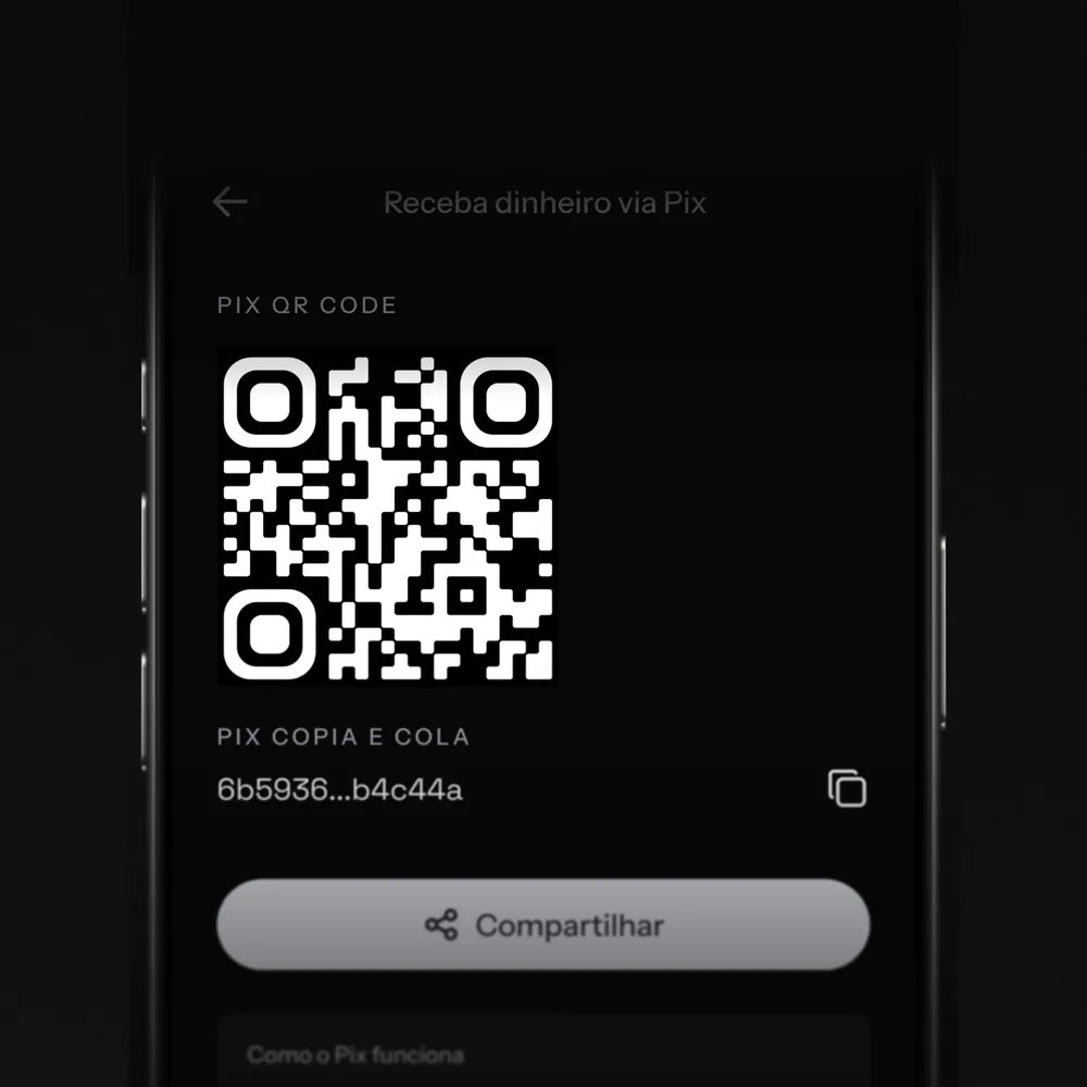 KAST Receive money via PIX screen with QR code and Pix copia e cola