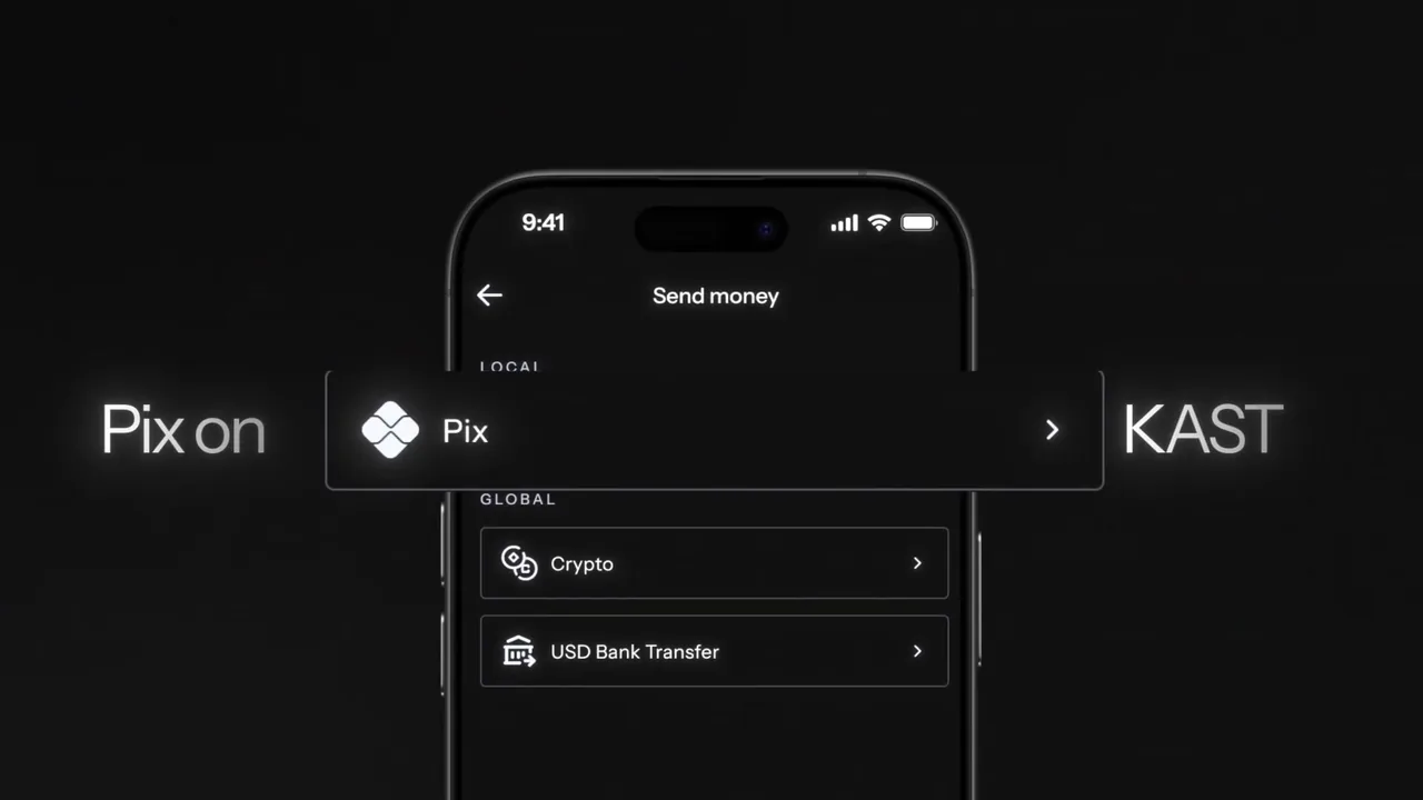 PIX on KAST video: Send money menu with Pix