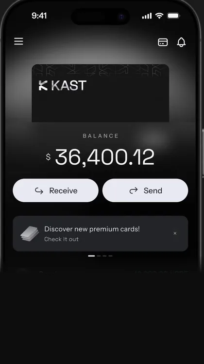 KAST app home screen with the Receive button