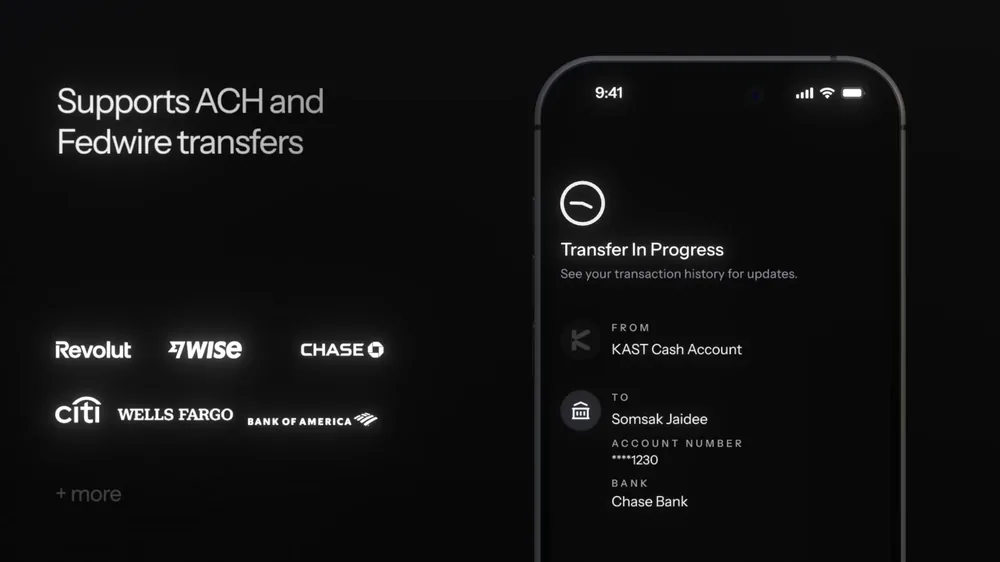 KAST virtual accounts support ACH and Fedwire transfers